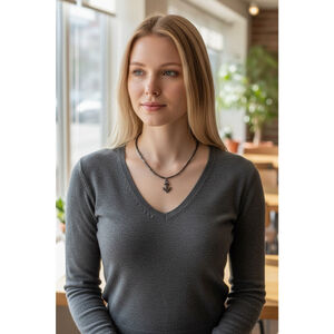 Hematite Barrel Bead Choker Necklace with an anchor pendant